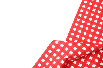 Red checkered tablecloth isolated on white, top view