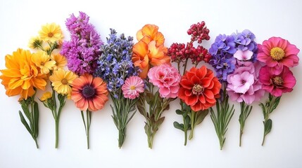 Obraz premium Vibrant Floral Arrangement Botanical Illustration with Colorful Flowers on White Background