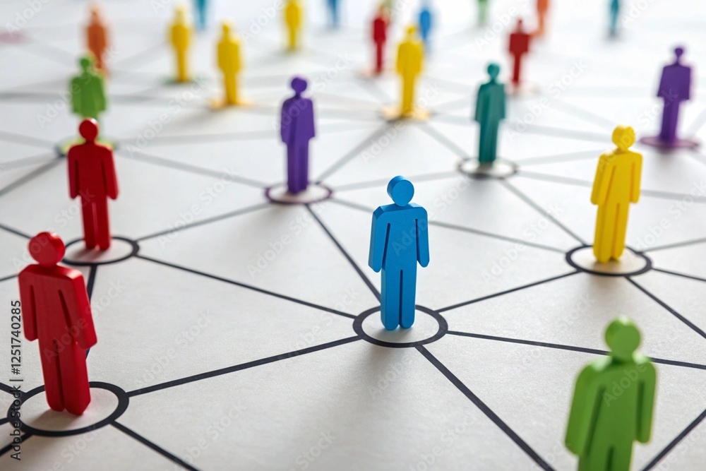 Wall mural miniature people figures arranged in networking pattern showing social connectivity concept