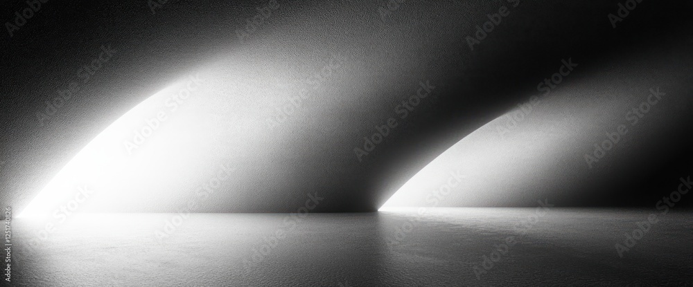 Poster black and white minimalist abstract gradient background with soft shadows and textured noise