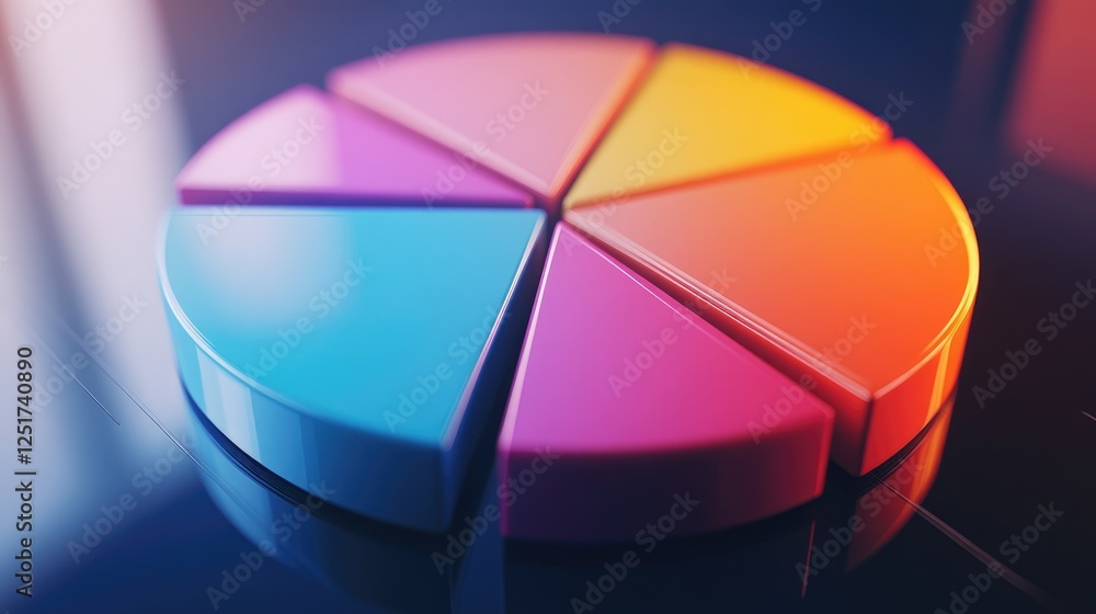 Poster a close-up of a d pie chart with gradient colors, showcasing financial statistics, with each slice s