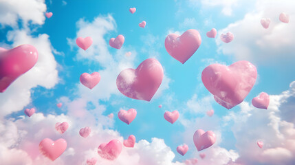 Pink Hearts Floating in the Sky for Valentine's Day Celebration