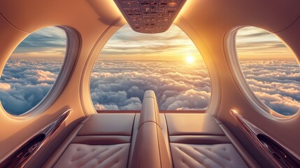 Naklejka premium Sunset Flight: A Luxurious Journey Above the Clouds