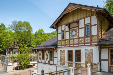Beautiful historic wooden buildings in Szczawnica village, Poland
