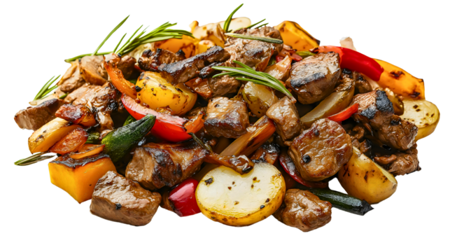 Grilled Meat and Vegetables with Herbs - Barbecue Feast and Outdoor Cooking