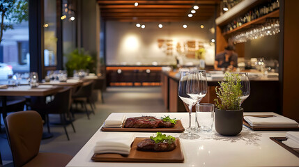 Elegant Dining Room with Gourmet Cuisine and Modern Decor