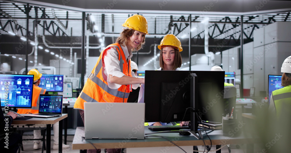 Fototapete engineer runs industrial iot system using desktop computer