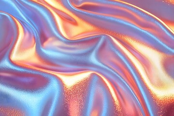 Captivating Iridescent Fabric Background with Swirling Blue Orange and Red Hues