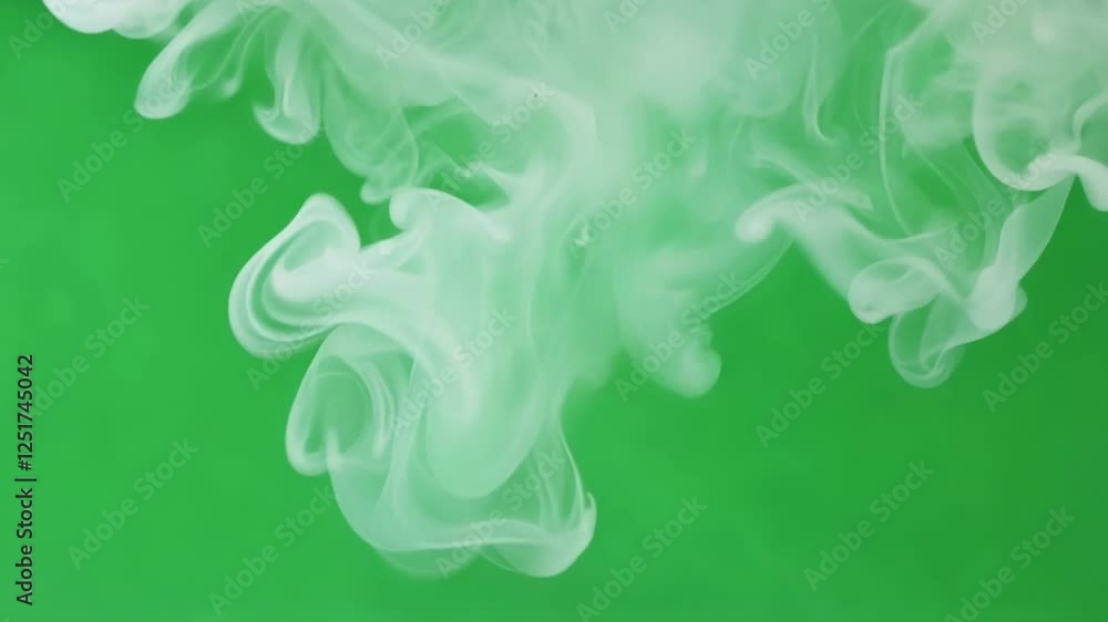 Poster lightly spiraling smoke forms intricate patterns softly fading into the surrounding verdant hue. gre