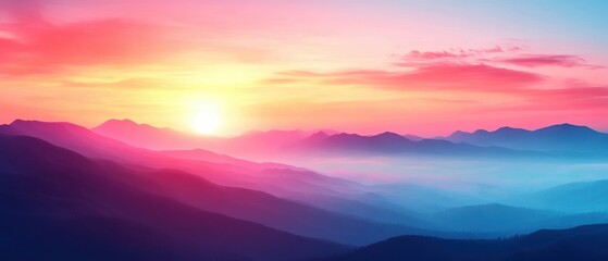 Obraz premium Serene Sunrise Landscape with Rolling Hills and Misty Atmosphere for Nature Lovers and Adventurers