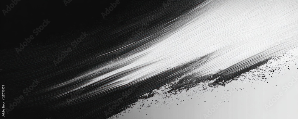 Poster abstract monochrome dark gray black grainy texture background with dynamic brush strokes and high co