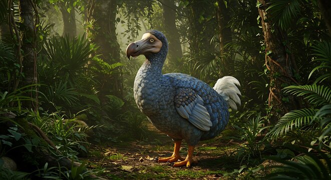 Dodo Bird Standing in Lush Forest - Extinct Species Wildlife
