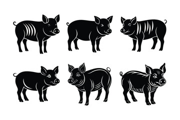 Set of pigs silhouette vector illustration