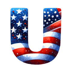 U-shaped letter with American flag theme