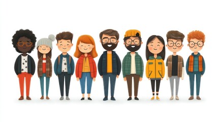Diverse happy people group illustration, website banner