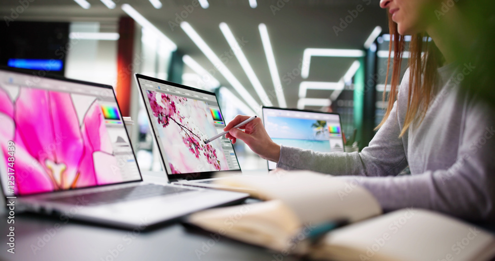 Poster busy graphic designer creating websites and logos