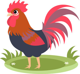 Farm Animals. Cute farm. A bright rooster stands on the green grass. Collection of farm animals. Baby flat vector illustration. Isolated