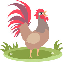 Farm Animals. Cute farm. A cute rooster sings on the green grass. Collection of farm animals. Baby flat vector illustration. Isolated