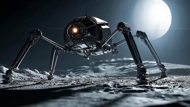 An advanced robotic explorer navigates the rugged terrain of the moon, highlighting cutting edge engineering and space exploration capabilities
