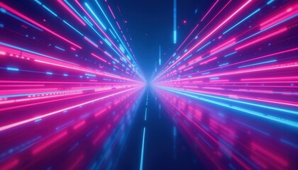 Obraz premium Abstract neon light speed motion tunnel for futuristic technology and digital transformation concept