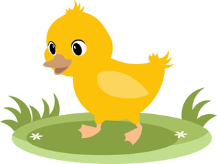 Farm Animals. Cute farm. A little yellow gosling stands on the green grass. Collection of farm animals. Baby flat vector illustration. Isolated