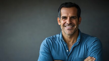 Obraz premium Modern Male Portrait Smiling Young Man in Casual Outfit Studio Photography