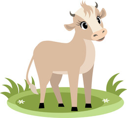 Farm Animals. Cute farm. Surprised cute calf stands on the green grass. Collection of farm animals. Baby flat vector illustration. Isolated