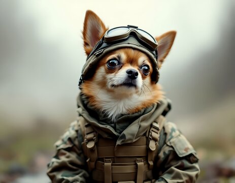Cute Chihuahua in Military Outfit Dog Photo
