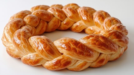 Braided bread ring, bakery, white background, food photography, recipe