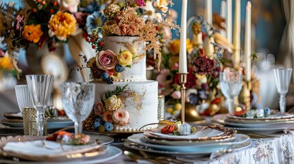 Fototapeta premium wedding decorative cake on the table, delicious wedding cake