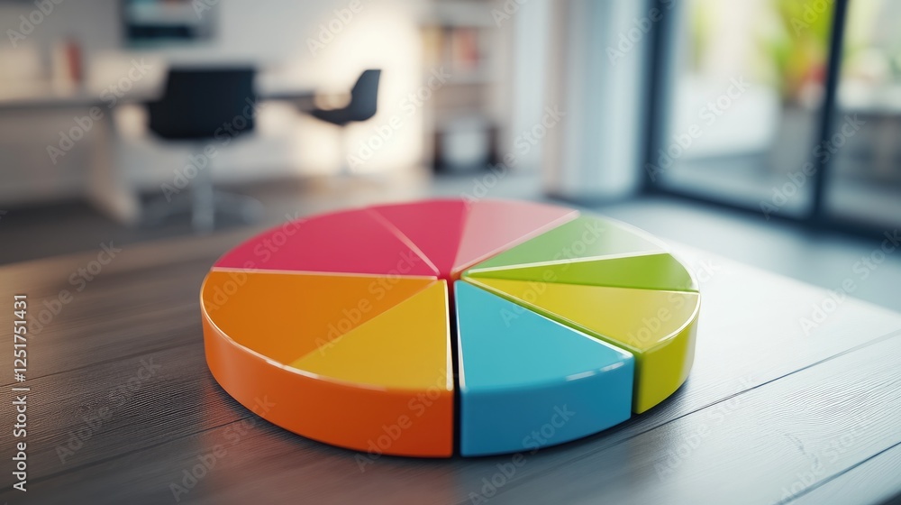 Poster a colorful d pie chart vividly displaying market share distribution, with labeled segments and dynam