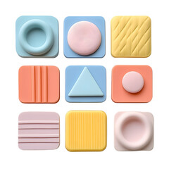 Silicone Geometric Trivets in Pastel Hues Isolated on Transparent Background