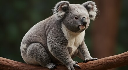 Koala Sitting on Branch in Natural Habitat Wildlife Portrait