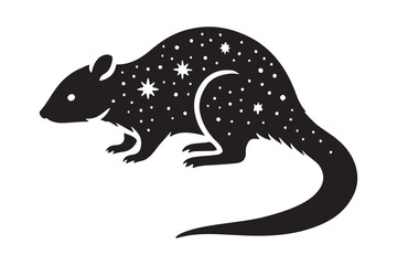 Cosmic rat silhouette vector illustration celestial animal design