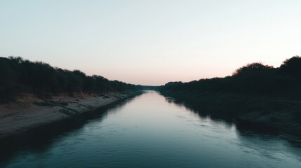 Serene sunset river reflection tranquil landscape photography natural environment aerial view peaceful concept