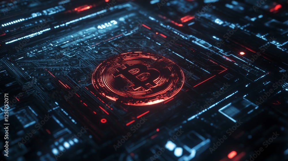 Poster high tech digital representation of symbol on circuit board, showcasing intricate details and glowin