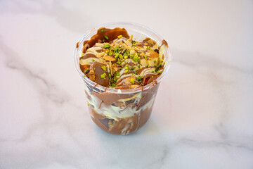 Homemade Belgium Waffles with Blueberries and Almonds. Classic , double bubble waffle. Kulah waffle.