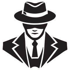 Silhouette mafia gangster vector illustration mysterious man in hat smoking