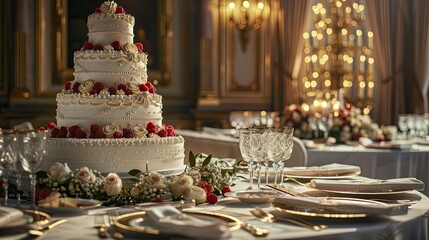 wedding decorative cake on the table, delicious wedding cake