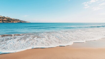 Relaxing beach waves coastal paradise photography serene ocean environment wide angle view tranquil escape to nature