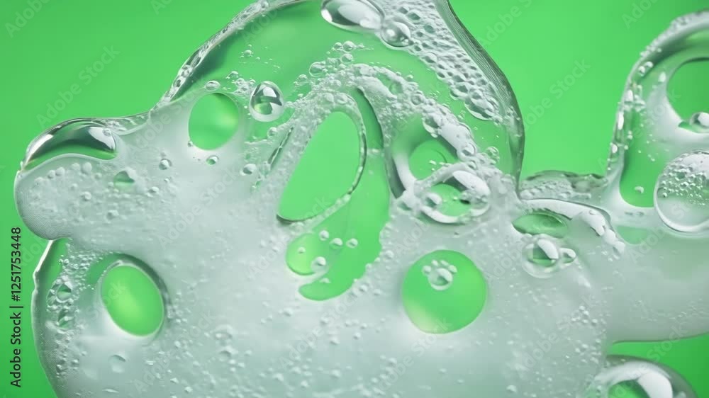 Poster a handful of foam bubbles some merging together creating an organic and fluid shape on the green bac