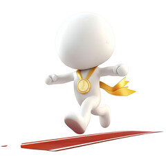 3D Cartoon Athlete Crossing the Finish Line Isolated on Transparent Background