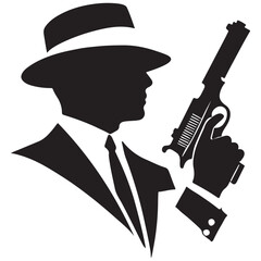 Gangster Silhouette Vector Illustration Man Holding Gun Graphic Art