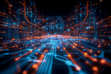 Fototapeta premium Abstract Digital Cityscape Futuristic Technology Network Data Flow