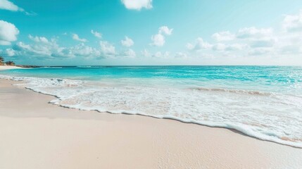 Fototapeta premium Relaxing beach waves caribbean shore landscape photography tropical environment wide-angle view serenity concept