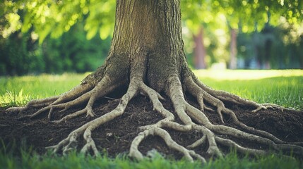 Obraz premium A creative shot of tree roots being carefully placed into the ground during a planting event, emphasizing the importance of nurturing trees for a healthy ecosystem