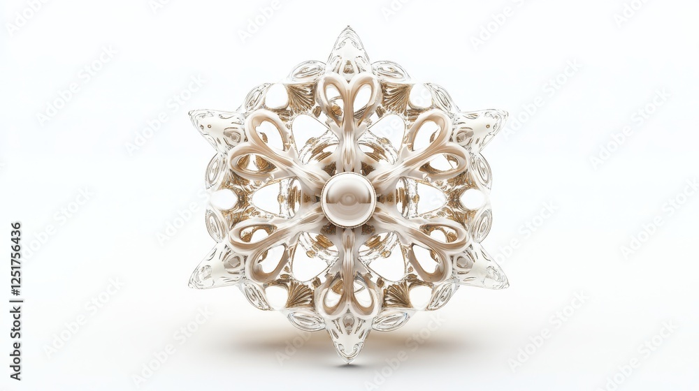Poster intricate 3d of decorative snowflake design with elegant curves and central pearl