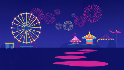 Naklejka premium Bright carnival fireworks in flat design, circus, celebration