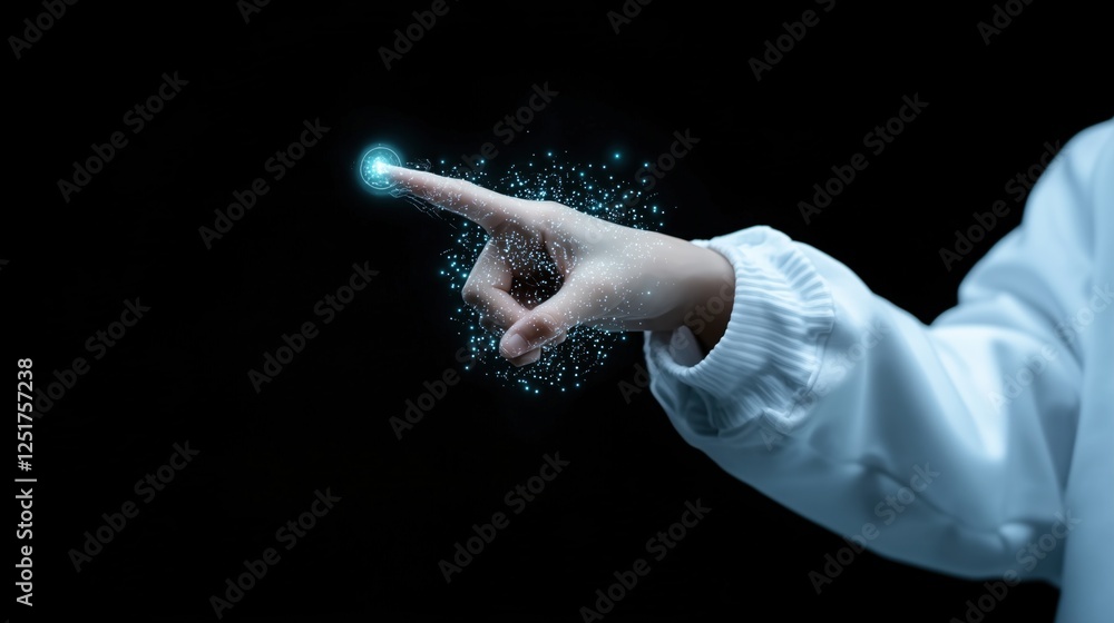 Poster hand extends towards a small, glowing orb of light against a black background, representing the inte