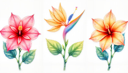 Fototapeta premium Tropical flowers in delicate watercolor, nature's vibrant beauty
